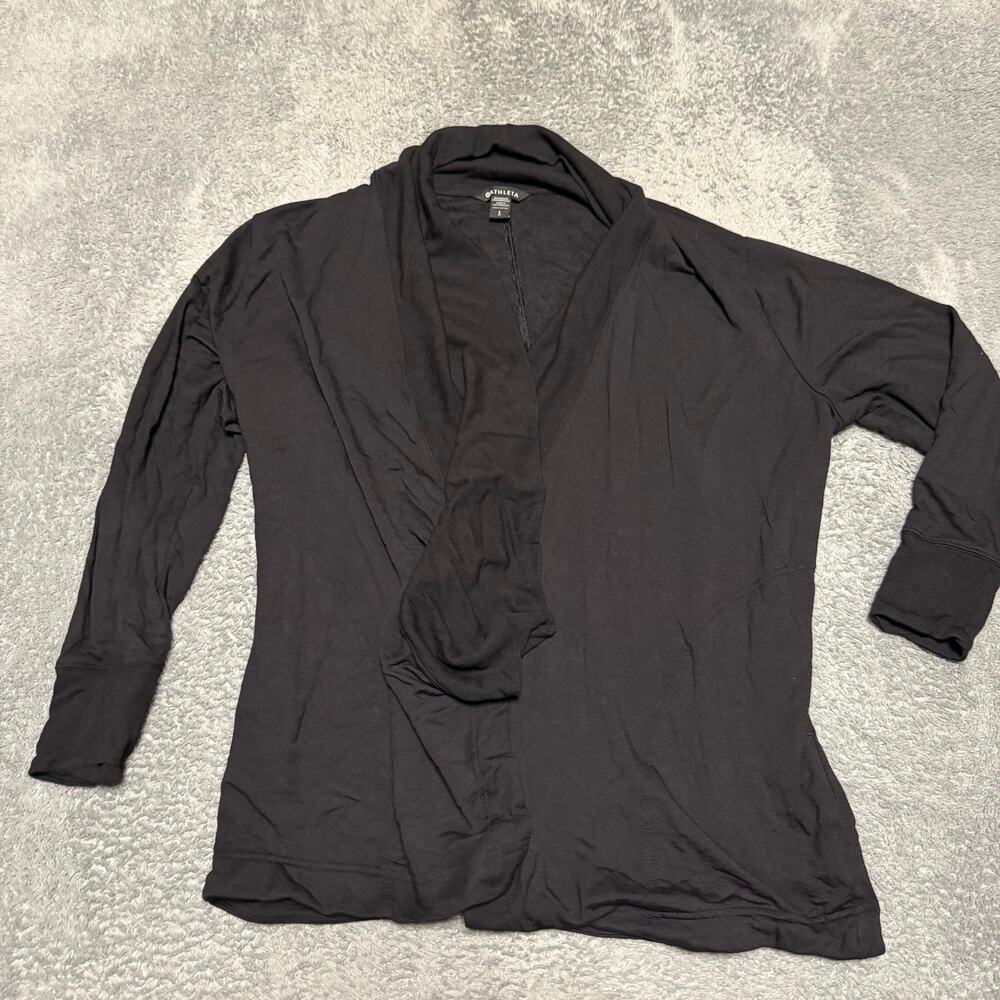 Athleta Pranayama Restore Rib Wrap Womens Large Black Lounge Open Cardigan